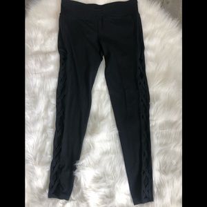 Black Open Criss-Cross Leggings, Size Large